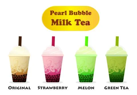 Side view, Pearl Bubble Milk Tea on white, vector Stock Illustration