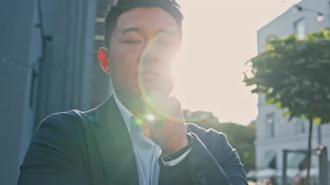 Side view pensive Asian Korean man thinking about business idea. Adult 40s Stock Footage 219810308
