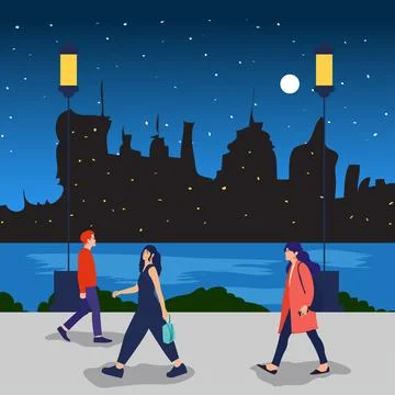 Side view of a people walking concept Stock Illustration