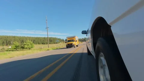 Side View of Pickup Truck Driving Along Rural Highway in Eastern Washington 4K Stock Footage 341503504