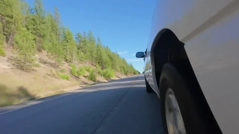 Side View of Pickup Truck Driving Along Rural Highway in Eastern Washington 4K Stock Footage 341504100