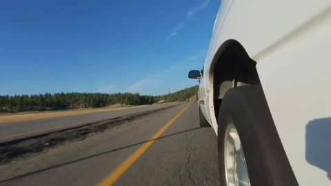 Side View of Pickup Truck Driving Along Rural Highway in Eastern Washington 4K Stock Footage 341507069