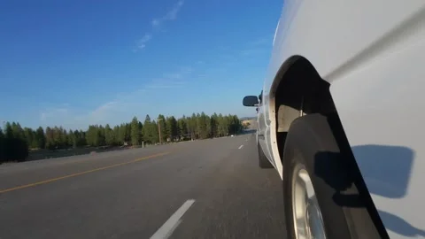 Side View of Pickup Truck Driving Along Rural Highway in Eastern Washington 4K Stock Footage 341507337