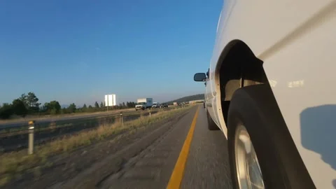 Side View of Pickup Truck Driving Along Rural Highway in Eastern Washington 4K Stock Footage 341508254