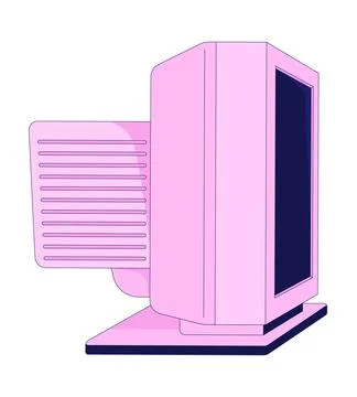 Side view of pink retro CRT monitor screen 2D cartoon object Stock Illustration