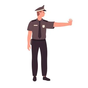 Side view of policeman in stop pose 库存插图