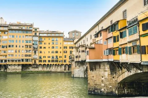 Side view of the Ponte Vecchio in Florence, Italy. Stock Photos