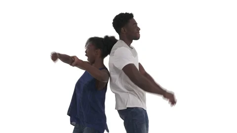 Side view portrait of black couple standing back to back and dancing, shaking Stock Footage 135577021