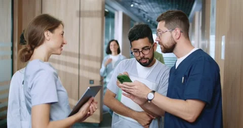 Side view portrait of diverse multi-age group of professional medical staff Stock Footage 256215566