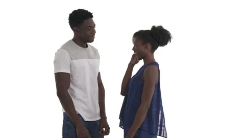 Side view portrait of flirting black couple smiling, talking and playfully Stock Footage 135566474