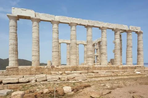 Side view of the Poseidon temple Stock Photos