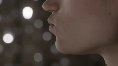 Side view positive caucasian young beautiful girl brings piece of meat Stock Footage 143090108