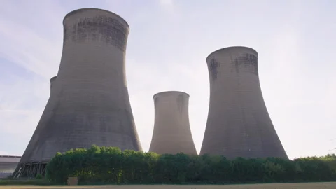 Side View Of Power Station Cooling Towers Video stock 242515975