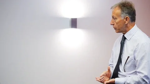 Side View Professor Reads Lecture and Makes Gestures Stock Footage 80432713