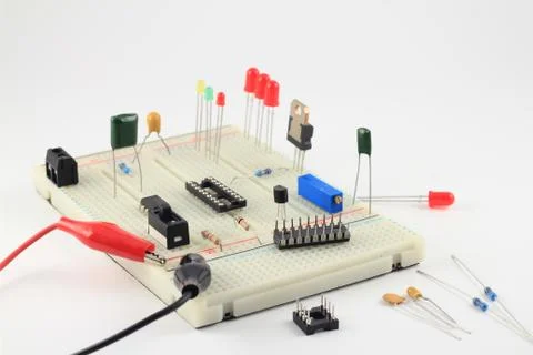 Side view of prototyping solderless bread board Stock Photos