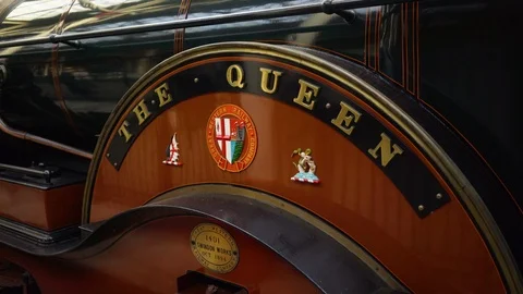 Side view of "The Queen" train at Windsor Station, UK - September 9, 2017, 4K Stock Footage 86603967