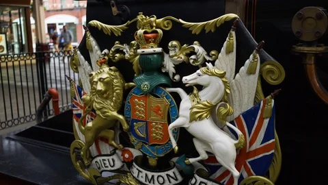 Side view of "The Queen" train at Windsor Station, UK - September 9, 2017, 4K Stock Footage 86606053