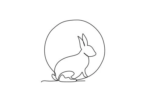 Side view of a rabbit and the moon Stock Illustration
