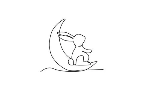 Side view of a rabbit sitting on a crescent moon Illustrazione stock