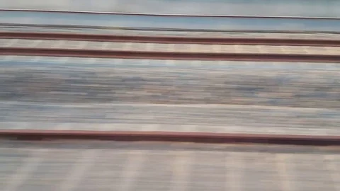 Side view of railway from fast train in city from high angle view Stock Footage 79034796