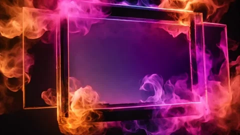 Side view rectangular frame surrounded by colorful flames, dark fire backgr.. Stock Footage 273954721