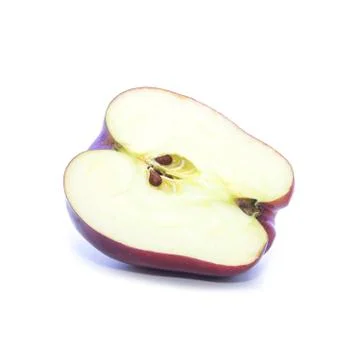 Side view red apple half sliced with seed Stock Photos