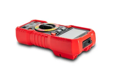 Side view of red portable digital multimeters or multitester isolated on whit Stock Photos