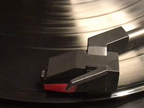 Side View of Retro Vinyl Record Playing Stock Footage 78873179