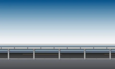 Side view of the road, overpass, bridge with a crash barrier, roadside, vector Stock Illustration