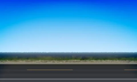 Side view of a road, roadside green meadow and clear blue sky background, vector Stock Illustration