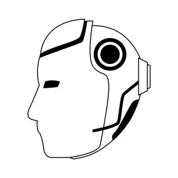 Side view of robotic head icon, flat design Stock Illustration