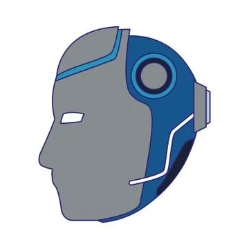 Side view of robotic head icon, flat design Stock Illustration