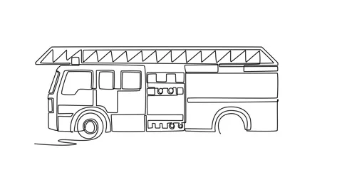 Side view of robust fire engine with long roof ladder Stock Footage 330121124