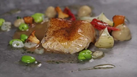Side View Of A Rotating Fish Course From A Tasting Menu Stock Footage 133138049