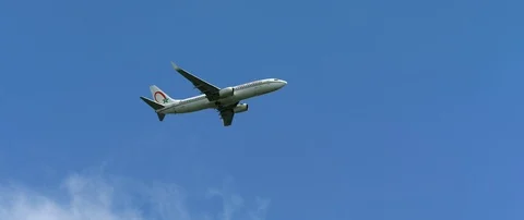 Side view. Royal Air Maroc is flying, Germany, Aug 2018 Stock Footage 100545572