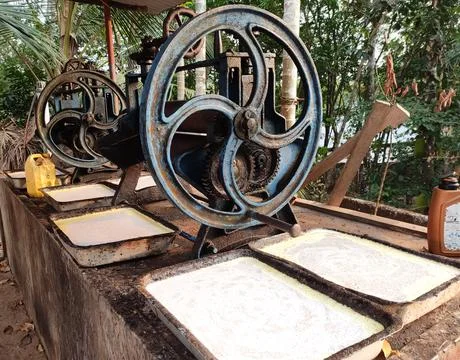 Side view of a rubber sheet machine Stock Photos