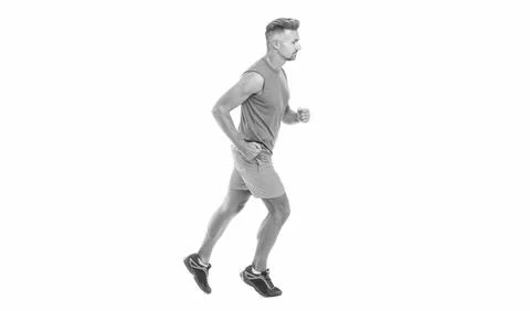 Side view of runner at a long sport run. runner run isolated on white studio Stock Photos