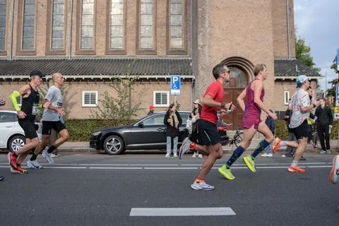 Side View Runners At The TCS Amsterdam Marathon At Amsterdam The Netherland.. Stock Photos