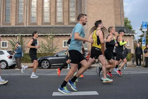 Side View Runners At The TCS Amsterdam Marathon At Amsterdam The Netherland.. Stock Photos