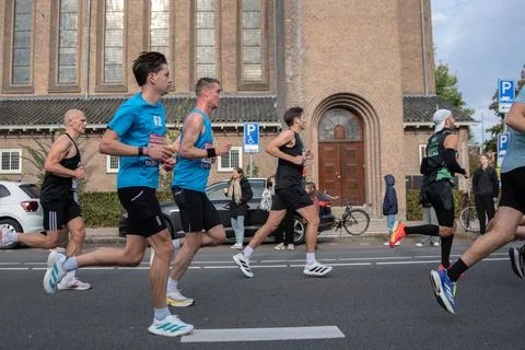 Side View Runners At The TCS Amsterdam Marathon At Amsterdam The Netherland.. Stock Photos
