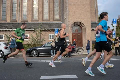 Side View Runners At The TCS Amsterdam Marathon At Amsterdam The Netherland.. Stock Photos