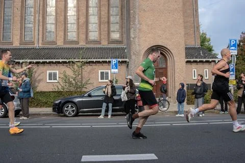 Side View Runners At The TCS Amsterdam Marathon At Amsterdam The Netherland.. Stock Photos
