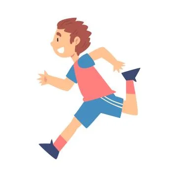 Side View of Running Boy, Kid Doing Sports, Healthy Lifestyle Concept Cartoon Illustrazione stock