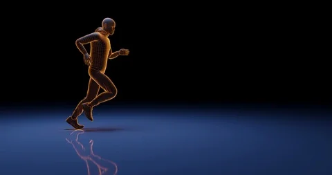 Side view of a running digital human figure with an orange wireframe. Stock Footage 121881842