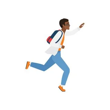 Side view of running student character Stock Illustration