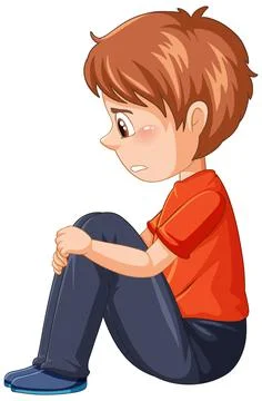 Side view of sad boy sitting carton character Stock Illustration