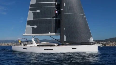 Side View of sail boat and Italian Coast  Stock-Footage 82549032