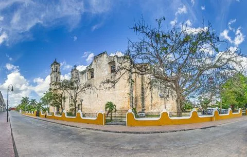 Side View of San Servacio Church in Historic Valladolid Yucatan Mexico Stock Photos