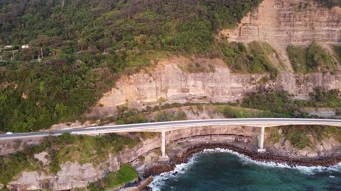 Side View of Sea cliff bridge from the ocean in Wollongong, Sydney Stock Footage 143620831