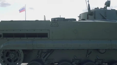 Side view of self-propelled mortar. Green camouflage. Stock Footage 99425838